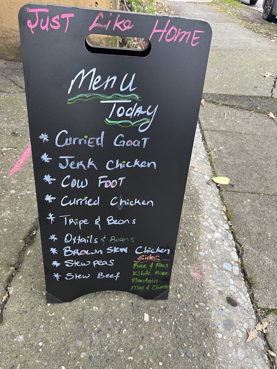 Just Like Home Caribbean market and kitchen llc menu board