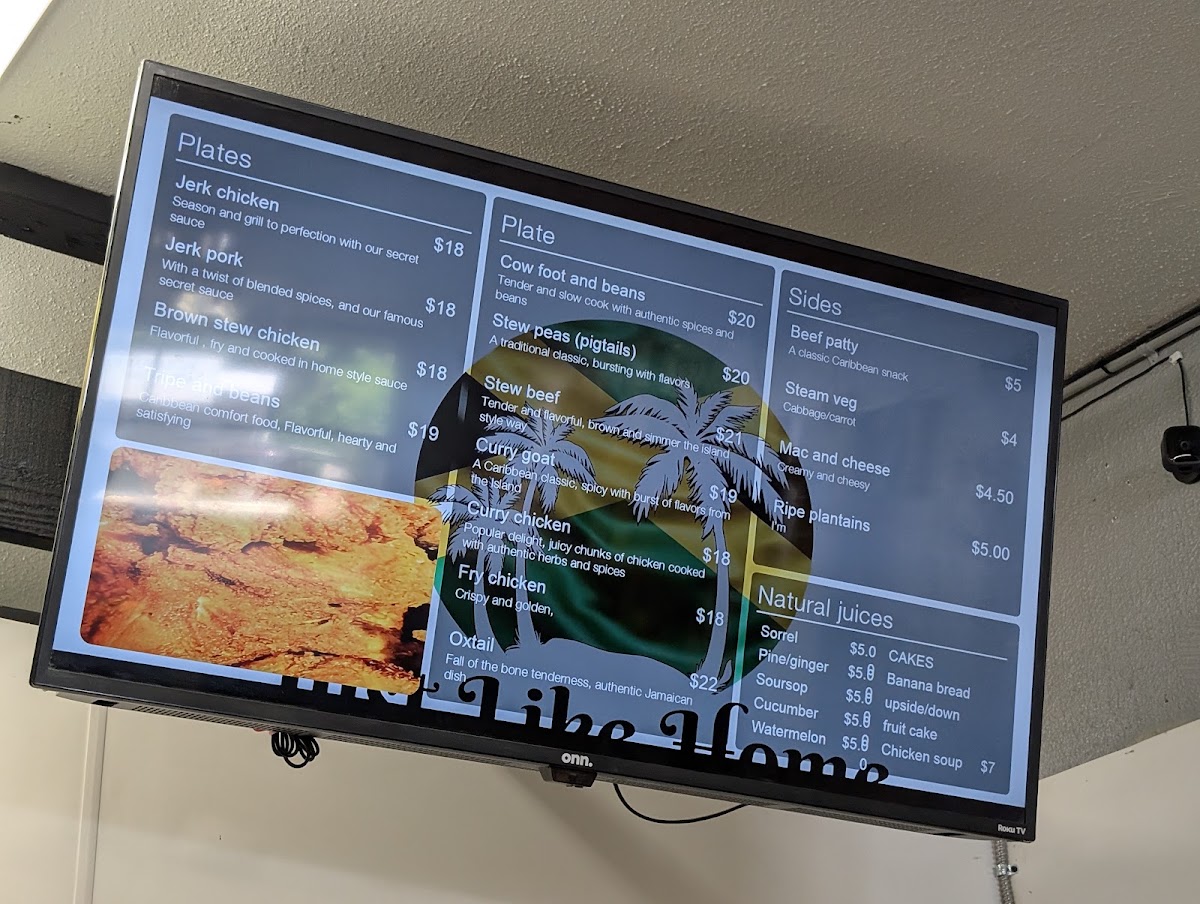 Just Like Home Caribbean market and kitchen llc menu board