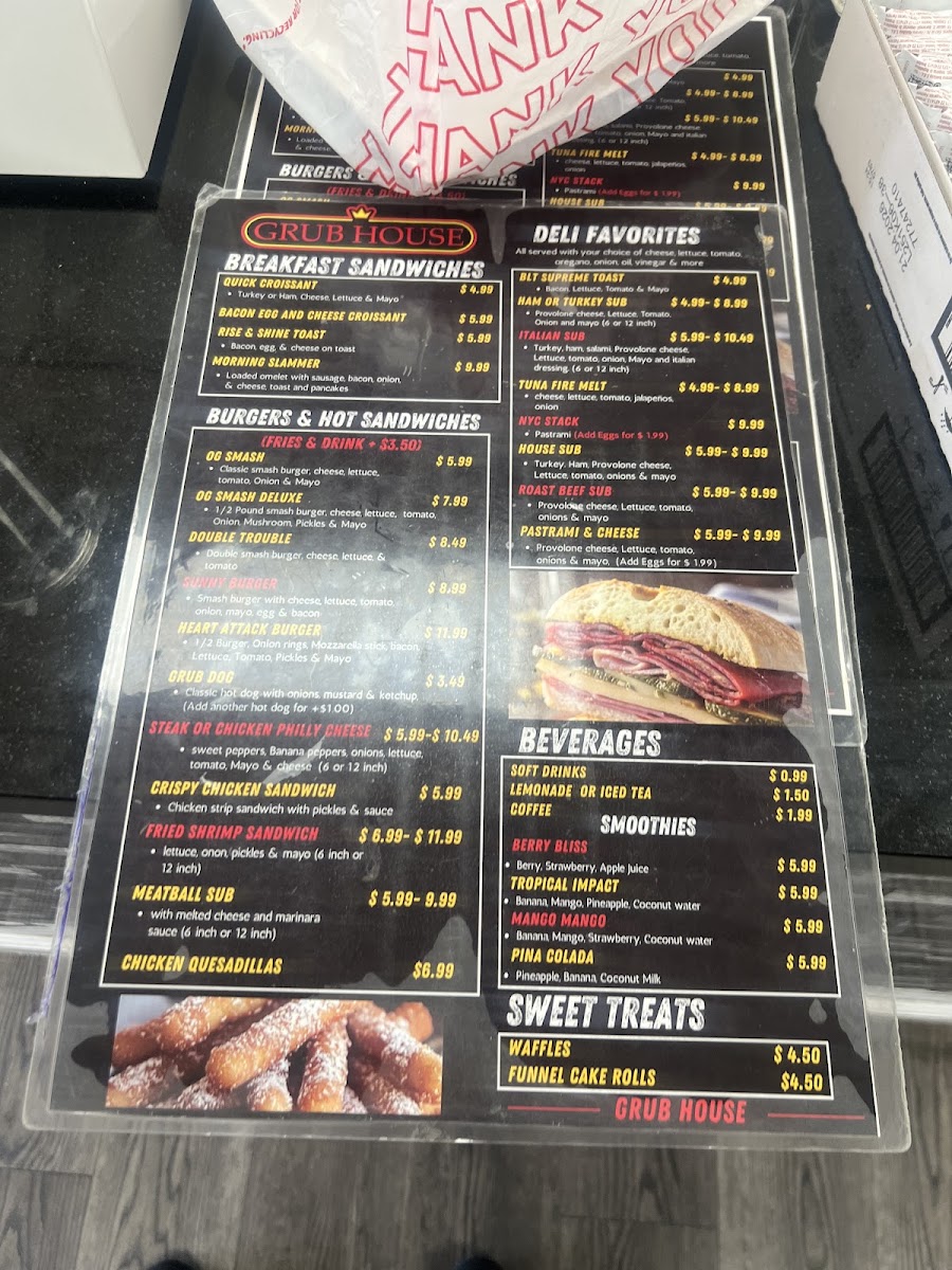Grub House menu board
