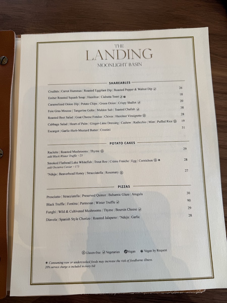 The Landing Restaurant menu board