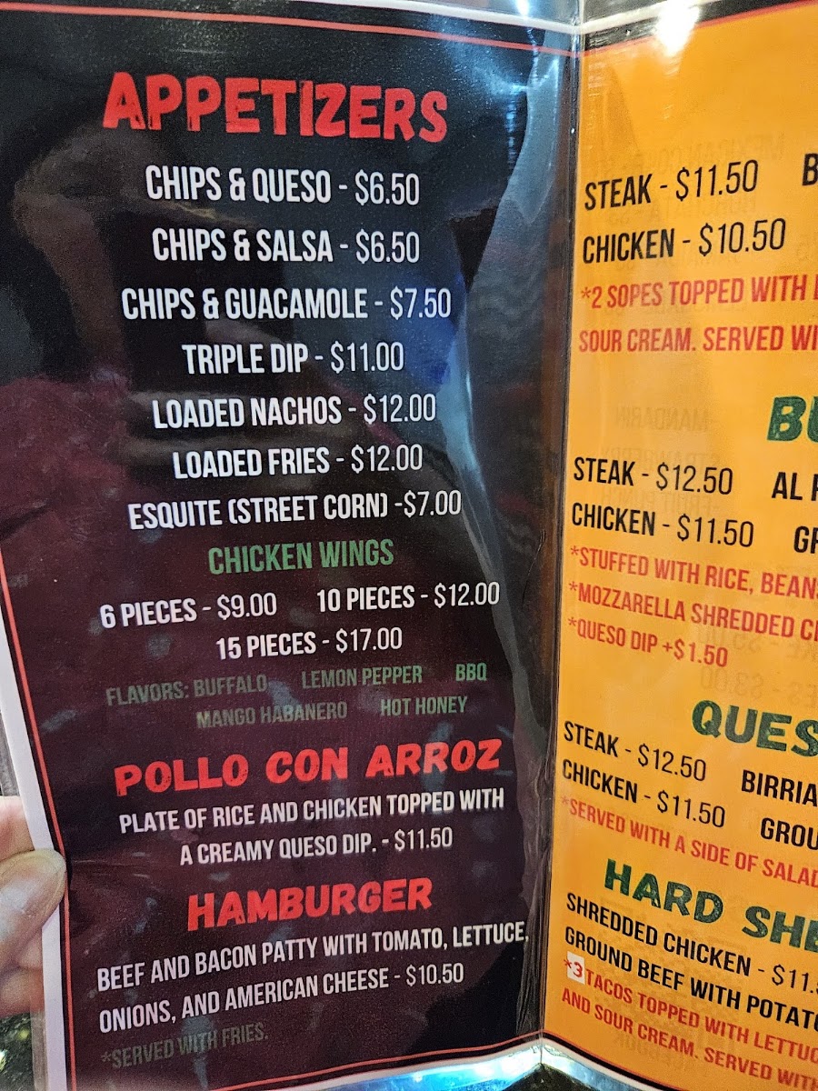La Bendicion Mexican Cuisine menu board