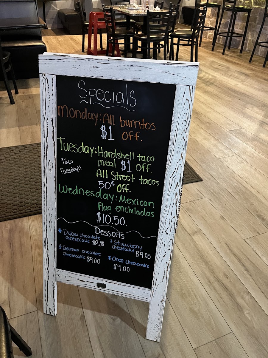 La Bendicion Mexican Cuisine menu board