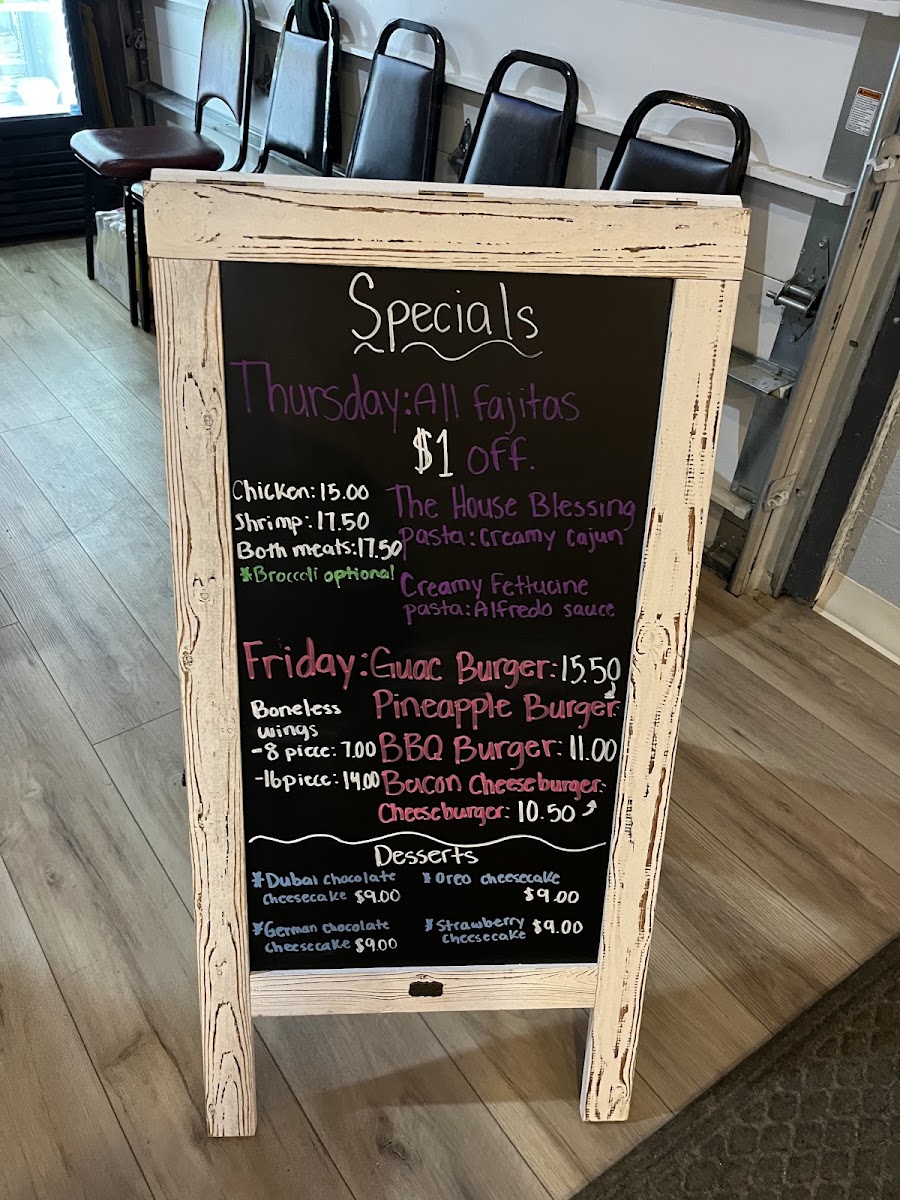 La Bendicion Mexican Cuisine menu board
