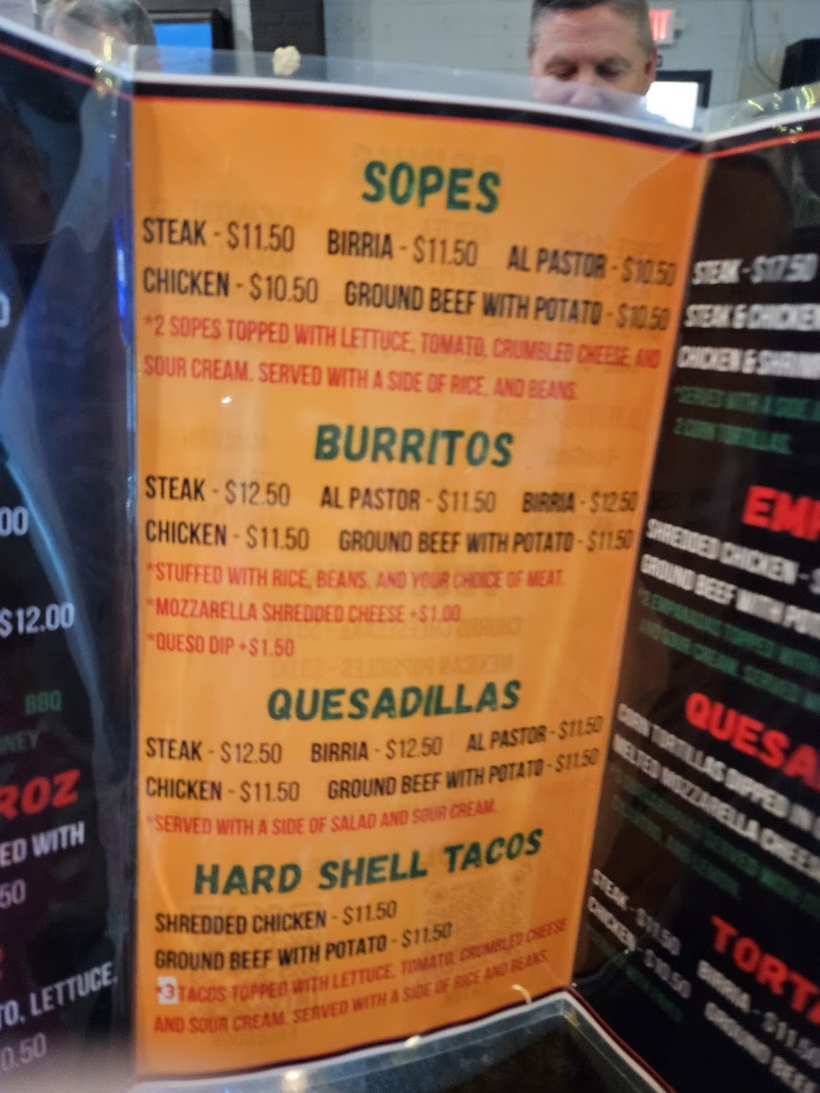 La Bendicion Mexican Cuisine menu board