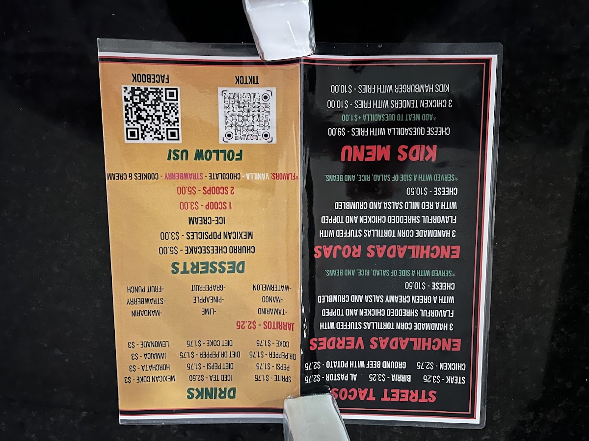 La Bendicion Mexican Cuisine menu board