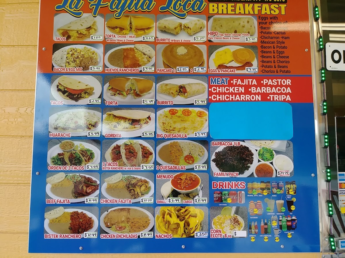 La Fajita Loca menu board