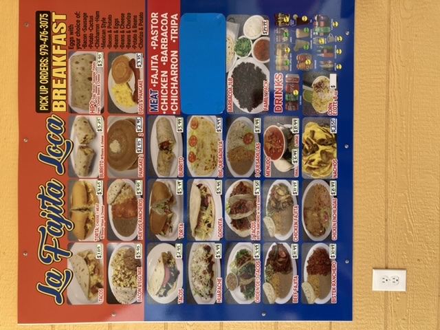 La Fajita Loca menu board