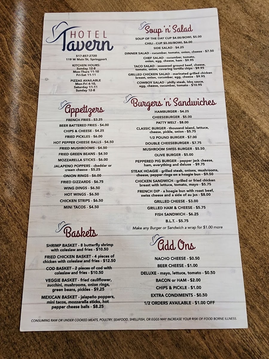 Hotel Tavern menu board