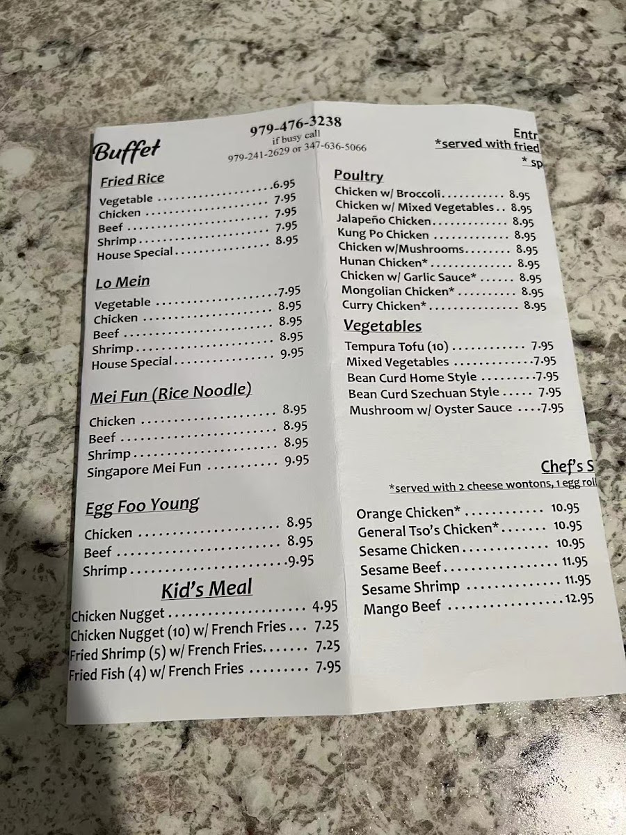 Grand Buffet menu board