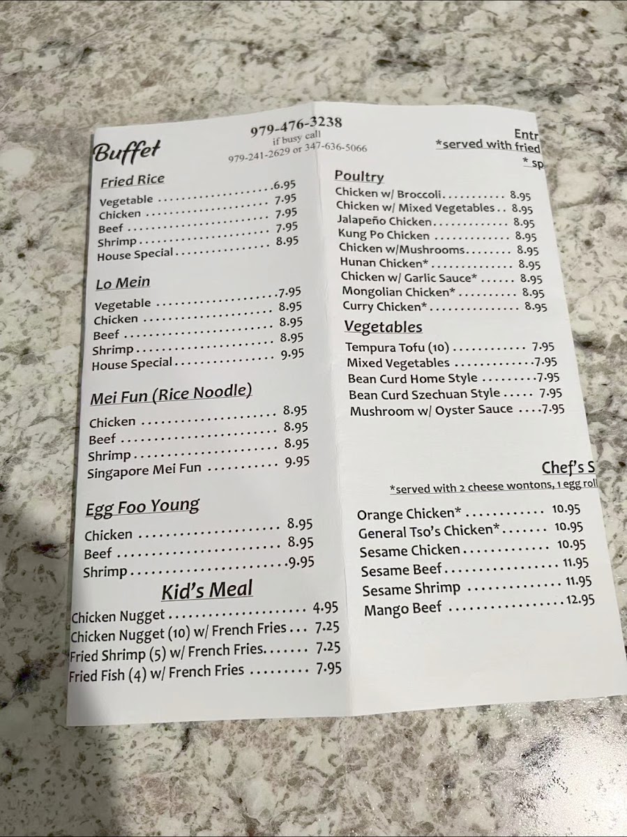 Grand Buffet menu board