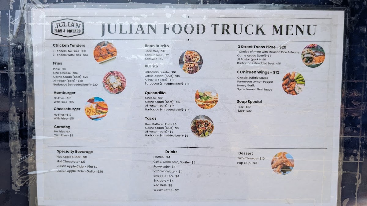 Julian Food Truck menu board