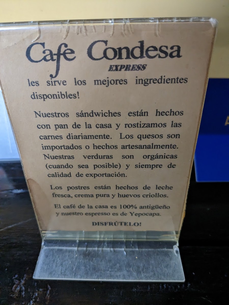 Café Condesa Express #2 menu board