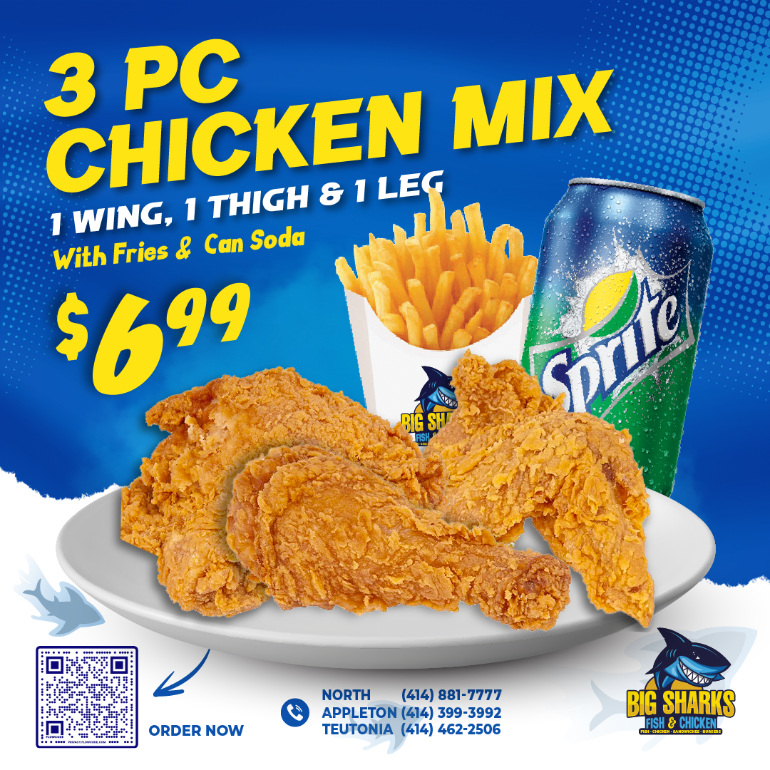 Big Sharks Fish & Chicken menu board