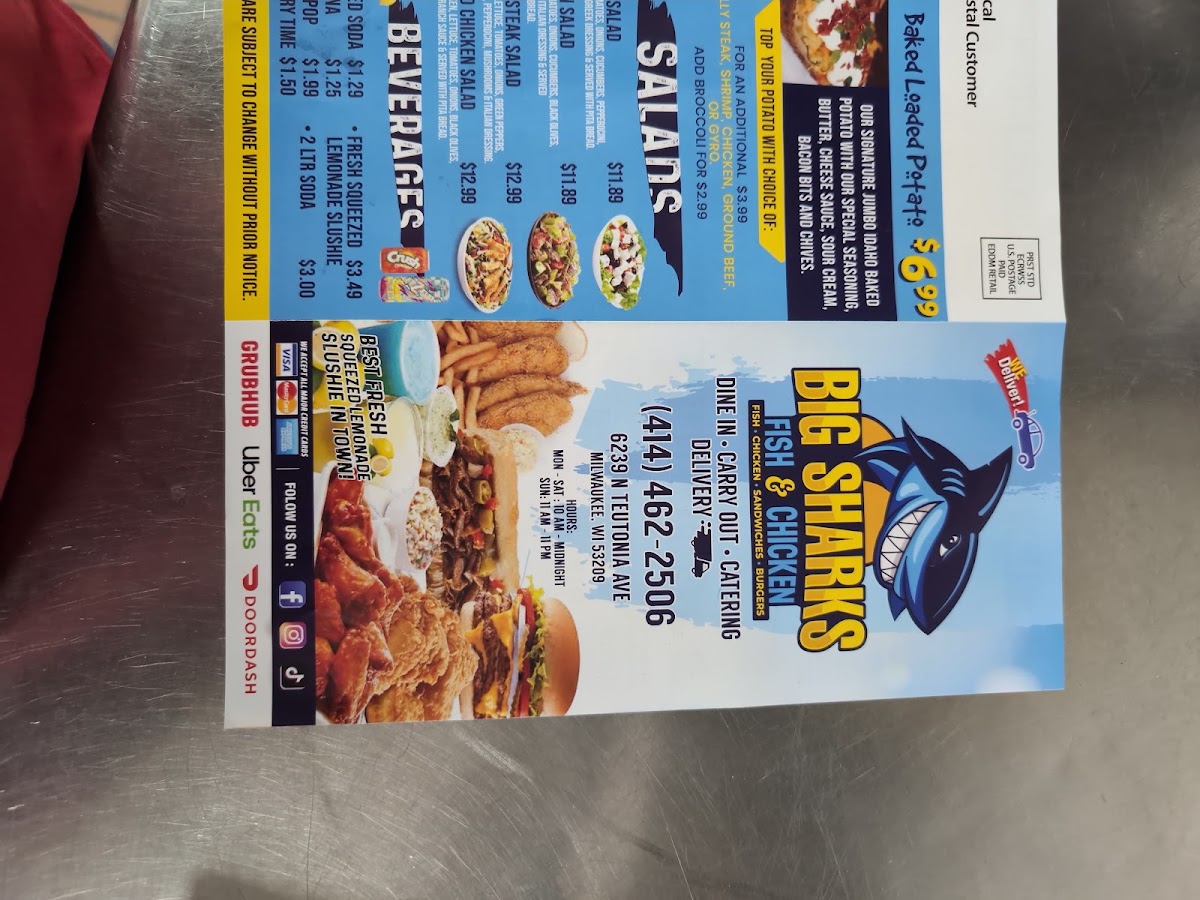 Big Sharks Fish & Chicken menu board