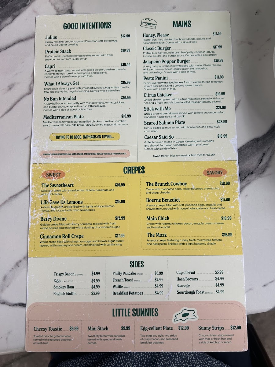 Sunny's menu board