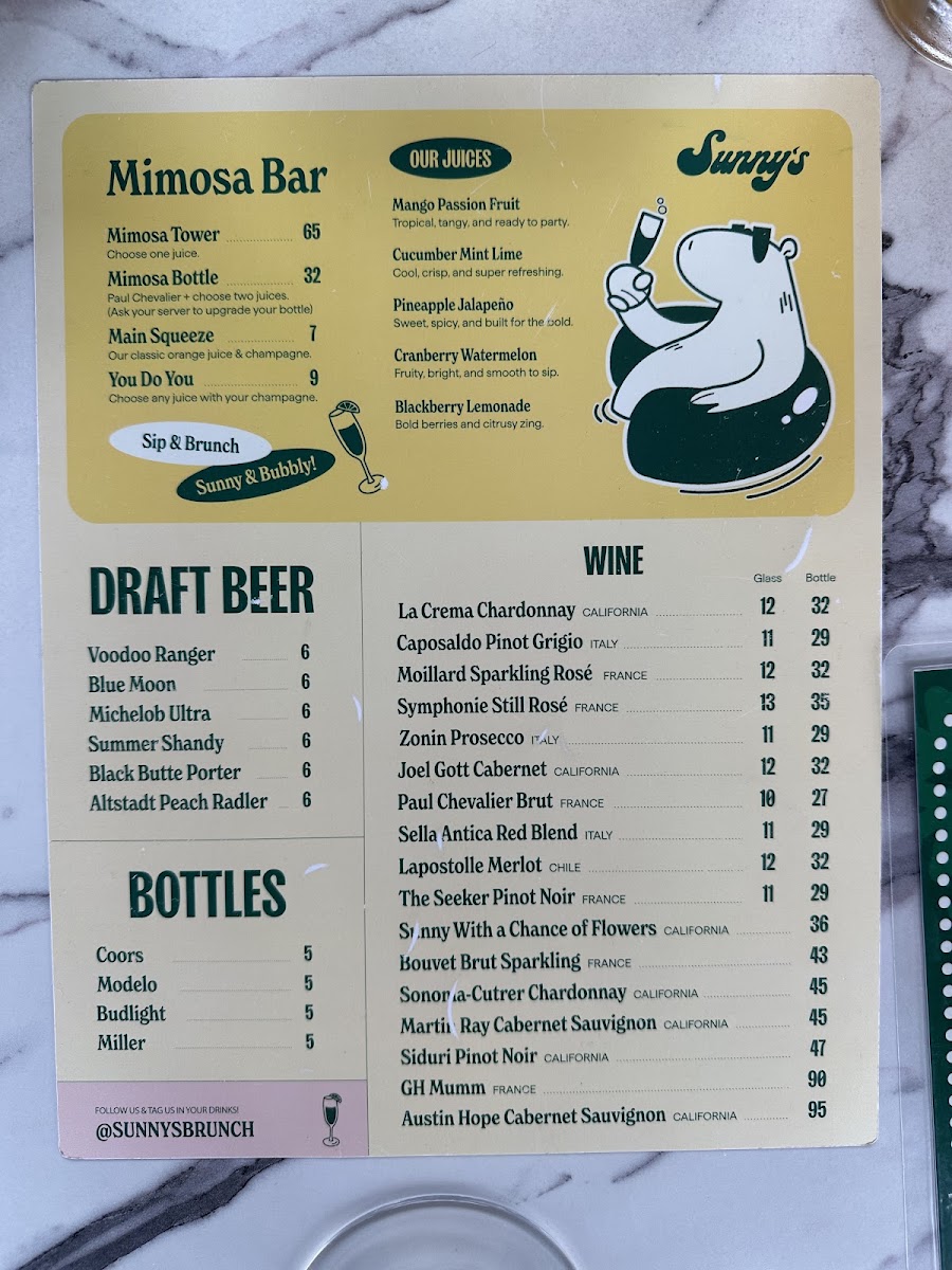 Sunny's menu board