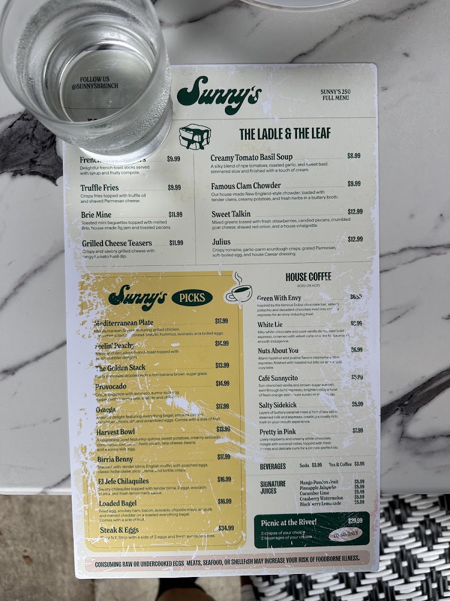 Sunny's menu board