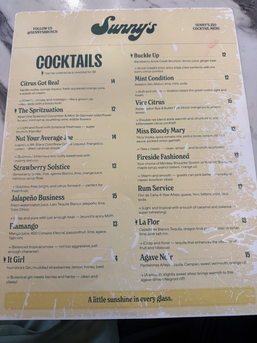 Sunny's menu board