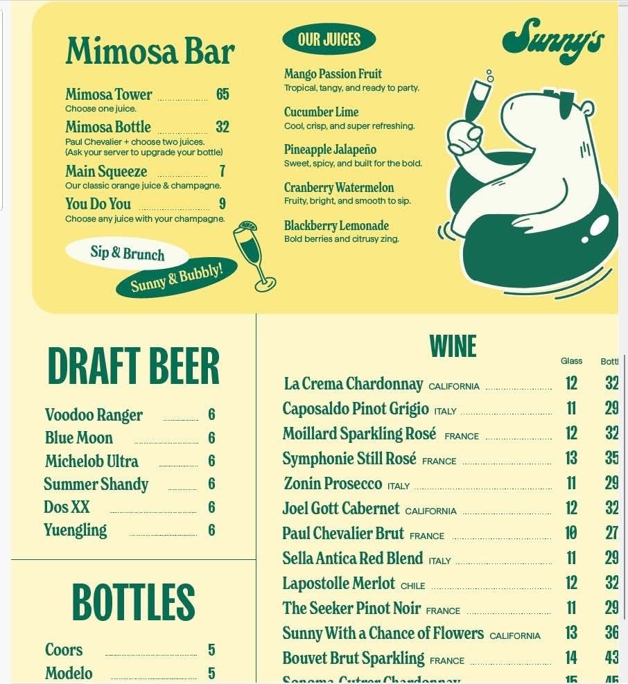 Sunny's menu board