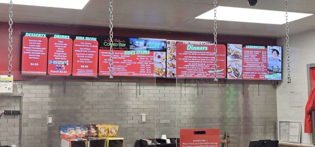 Mae Velma's Corned Beef | Tripoli Park (Teutonia Ave) menu board