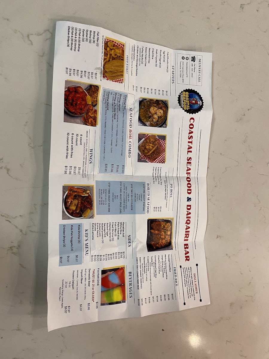 Coastal Seafood & Daiquiri Bar menu board