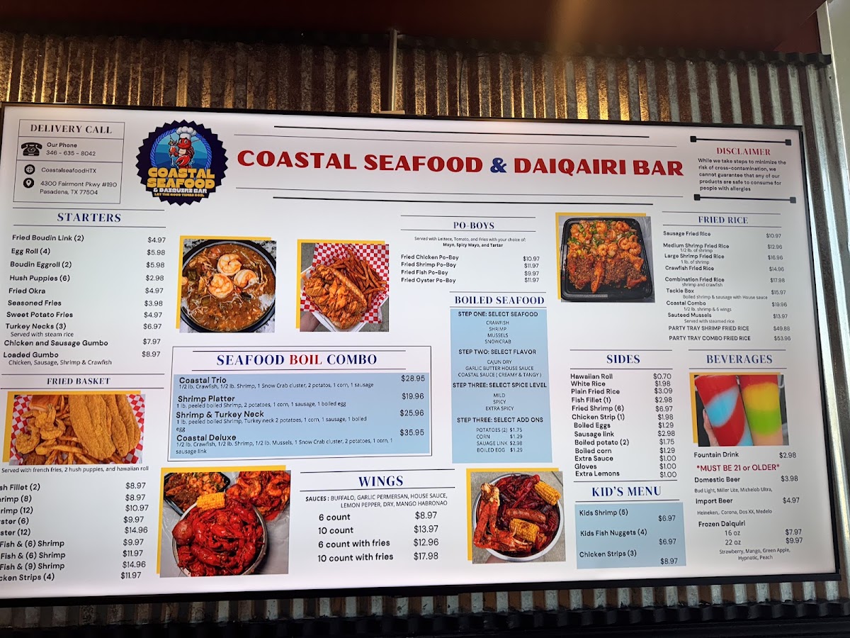 Coastal Seafood & Daiquiri Bar menu board