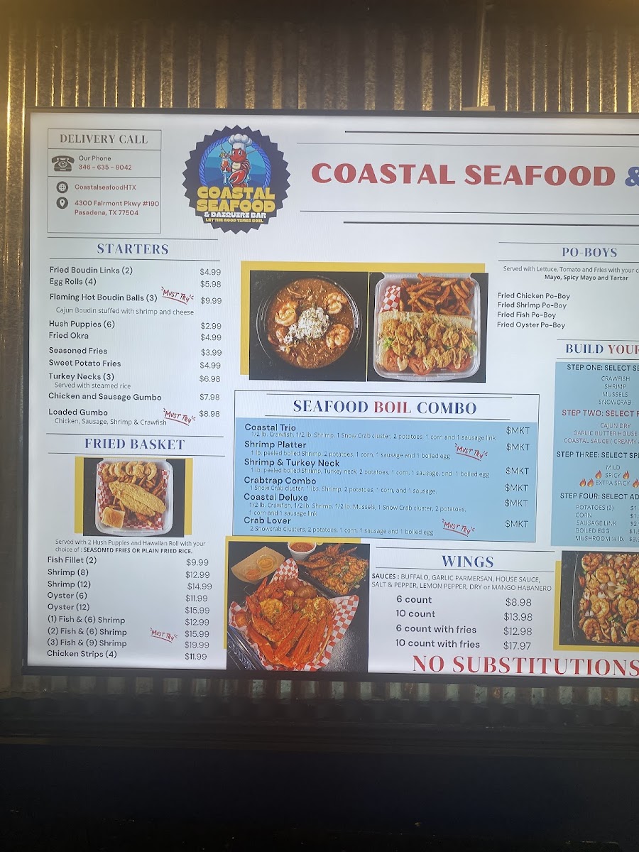 Coastal Seafood & Daiquiri Bar menu board