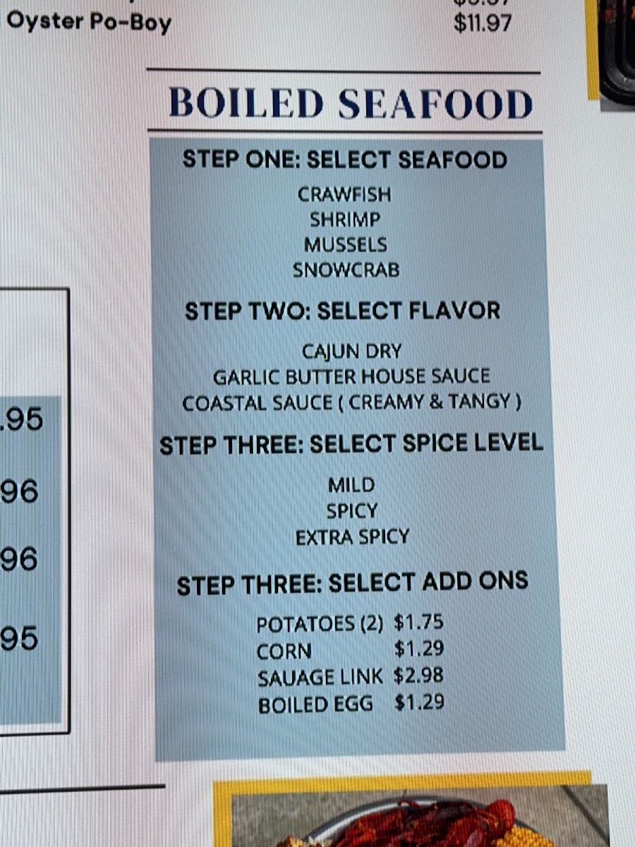Coastal Seafood & Daiquiri Bar menu board