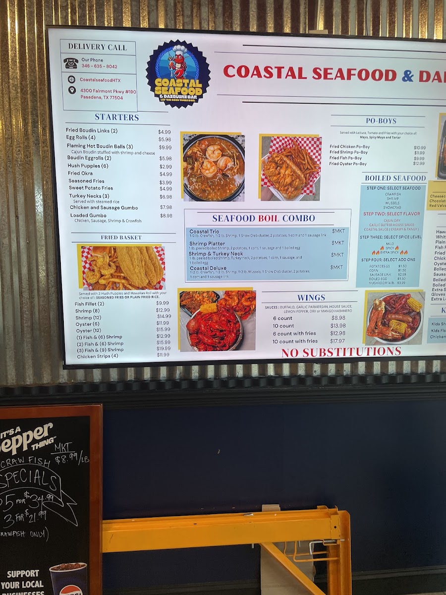 Coastal Seafood & Daiquiri Bar menu board