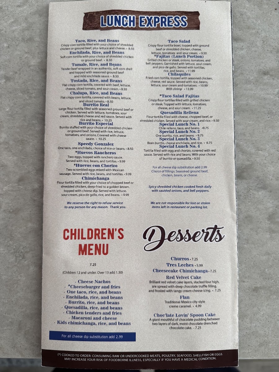 Agave’s Mexican Restaurant menu board
