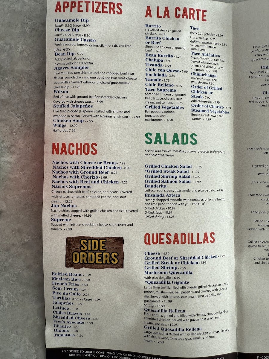 Agave’s Mexican Restaurant menu board