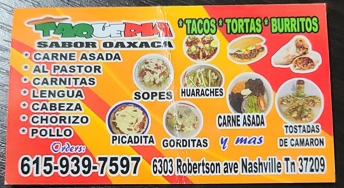 Taqueria Sabor Oaxaca menu board