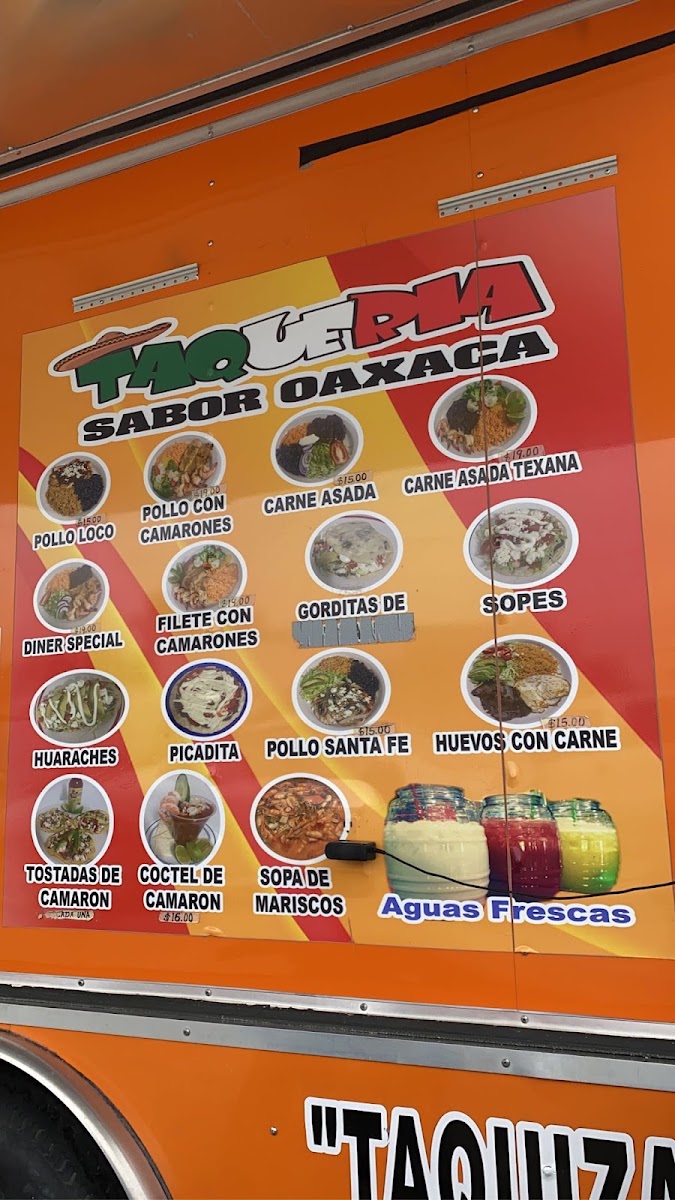 Taqueria Sabor Oaxaca menu board