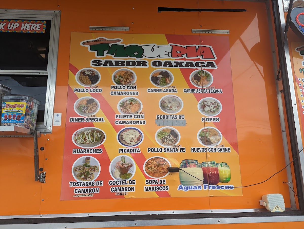 Taqueria Sabor Oaxaca menu board