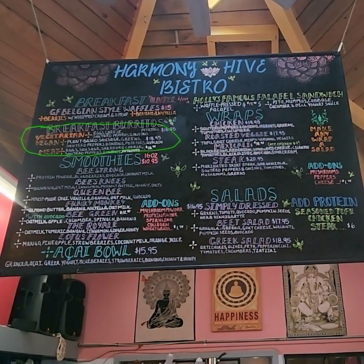 Harmony Hive Bistro menu board
