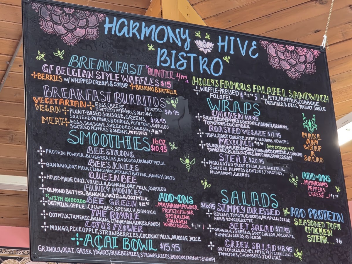 Harmony Hive Bistro menu board