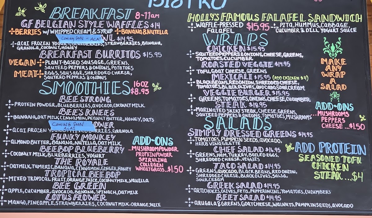 Harmony Hive Bistro menu board