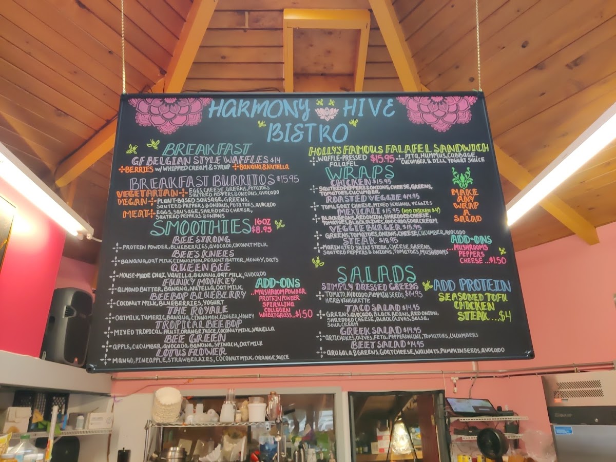 Harmony Hive Bistro menu board