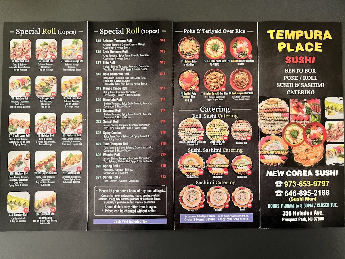 TEMPURA PLACE (Takeout) menu board