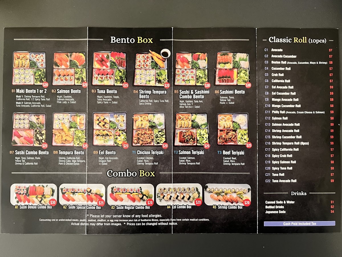 TEMPURA PLACE (Takeout) menu board