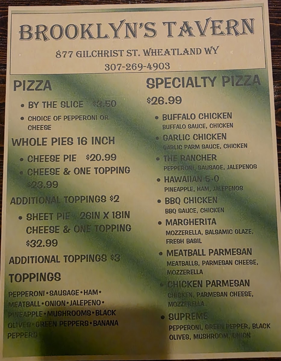 Brooklyn’s Tavern menu board