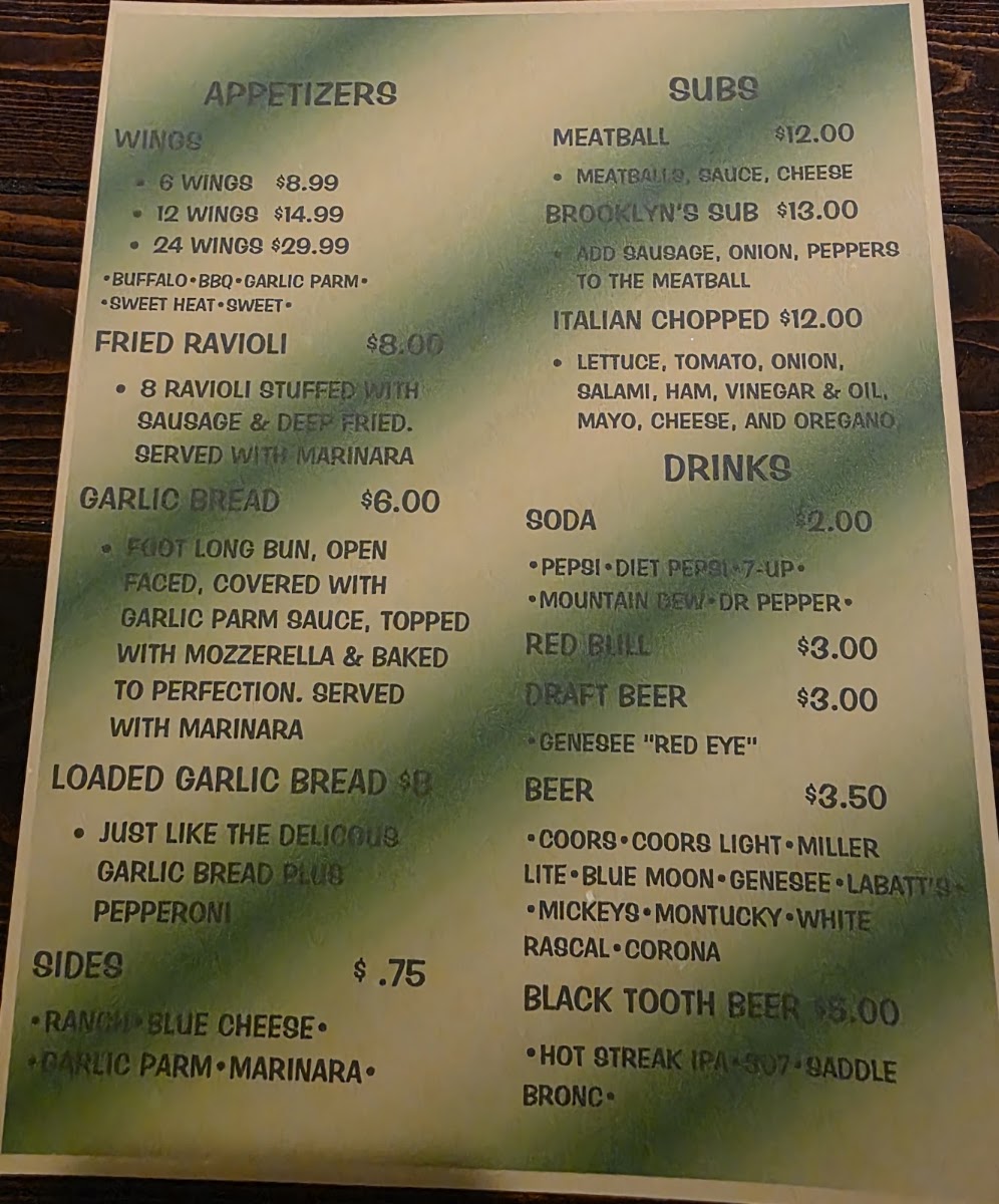 Brooklyn’s Tavern menu board
