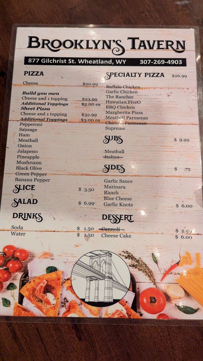 Brooklyn’s Tavern menu board