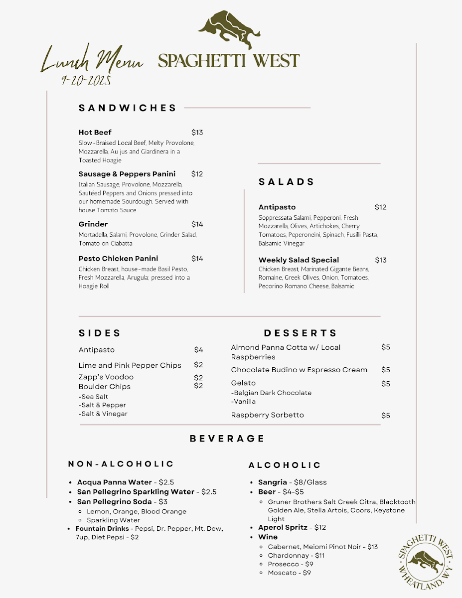 Spaghetti West menu board