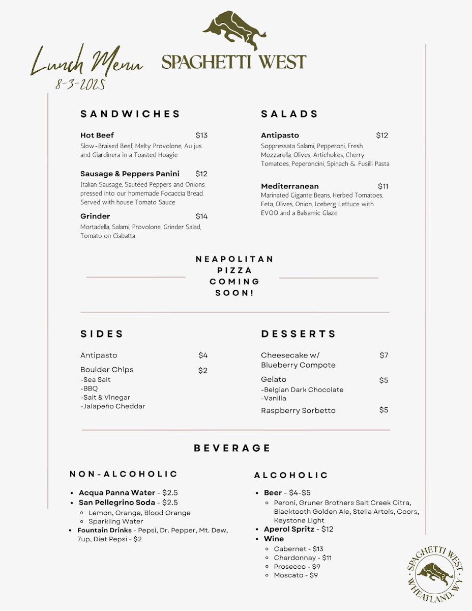 Spaghetti West menu board