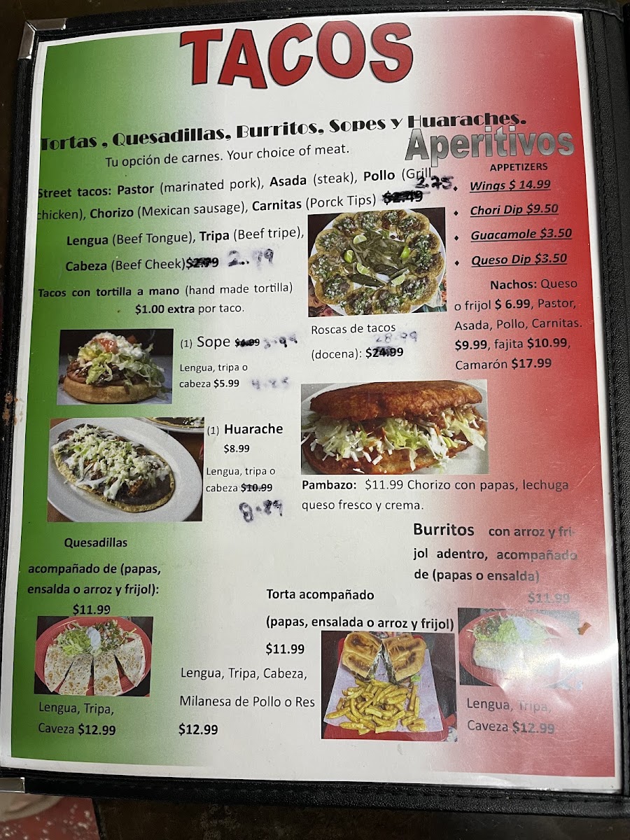 El Tenampa Taqueria & Groceries menu board