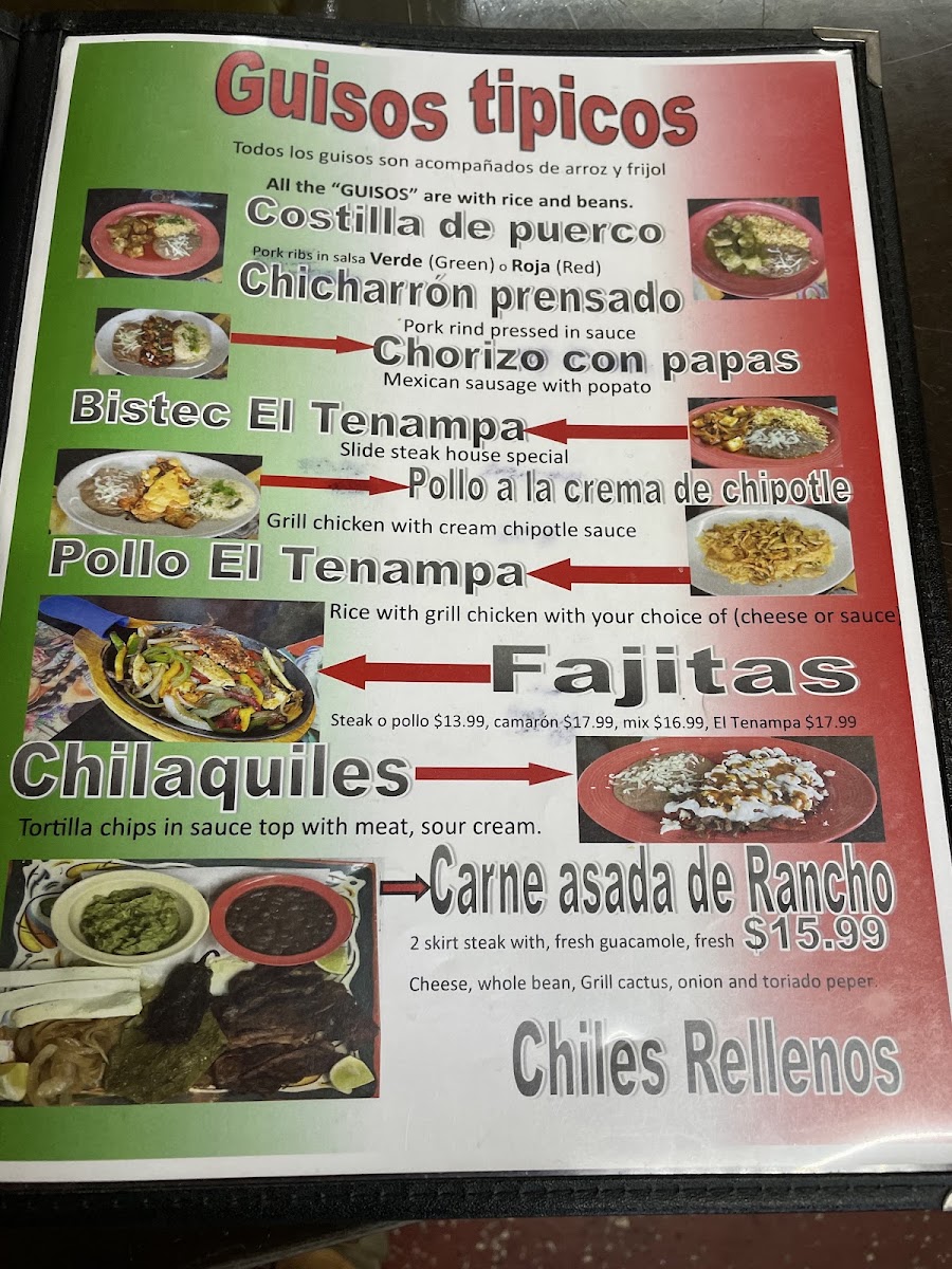 El Tenampa Taqueria & Groceries menu board