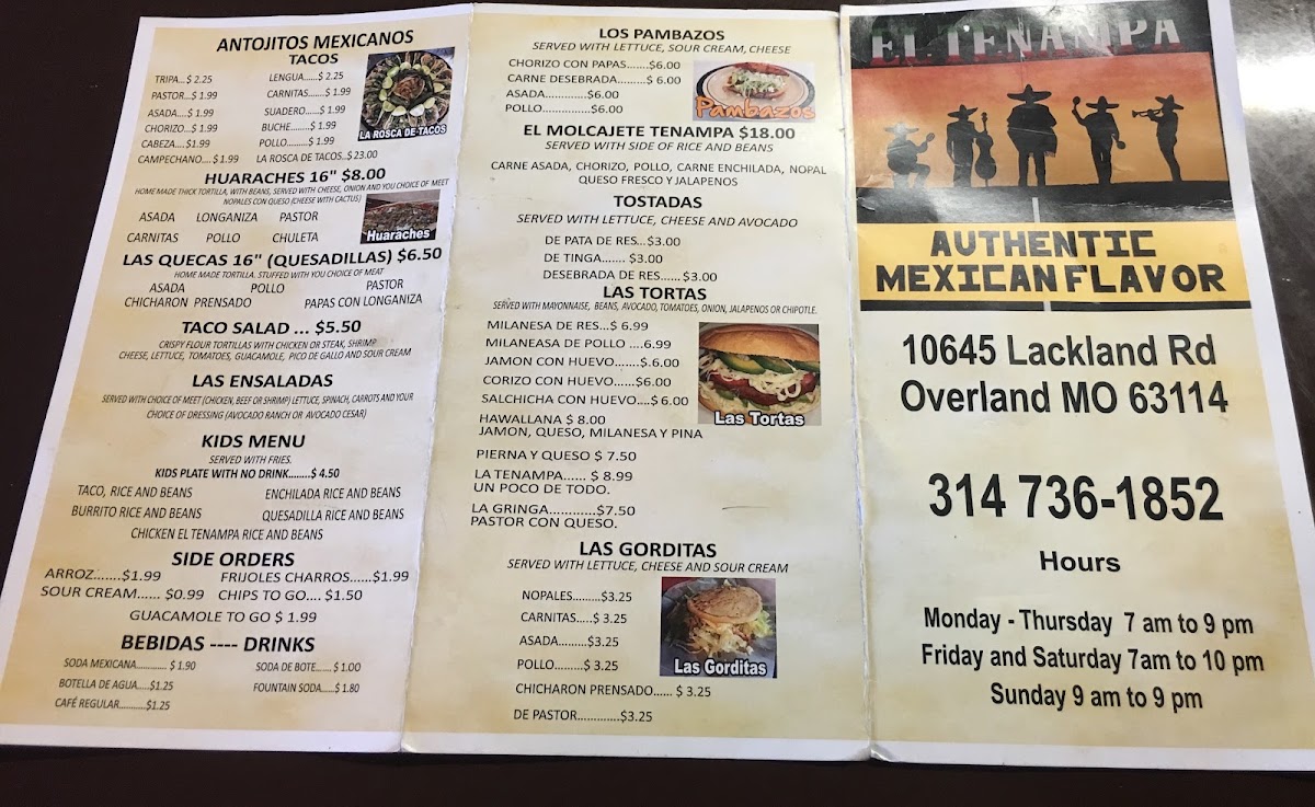 El Tenampa Taqueria & Groceries menu board