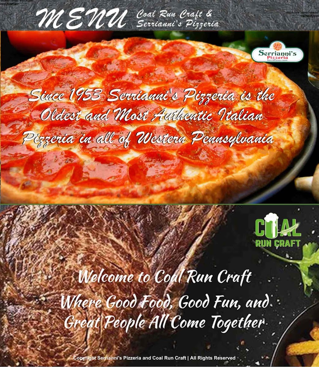 Serrianni's Pizzeria menu board