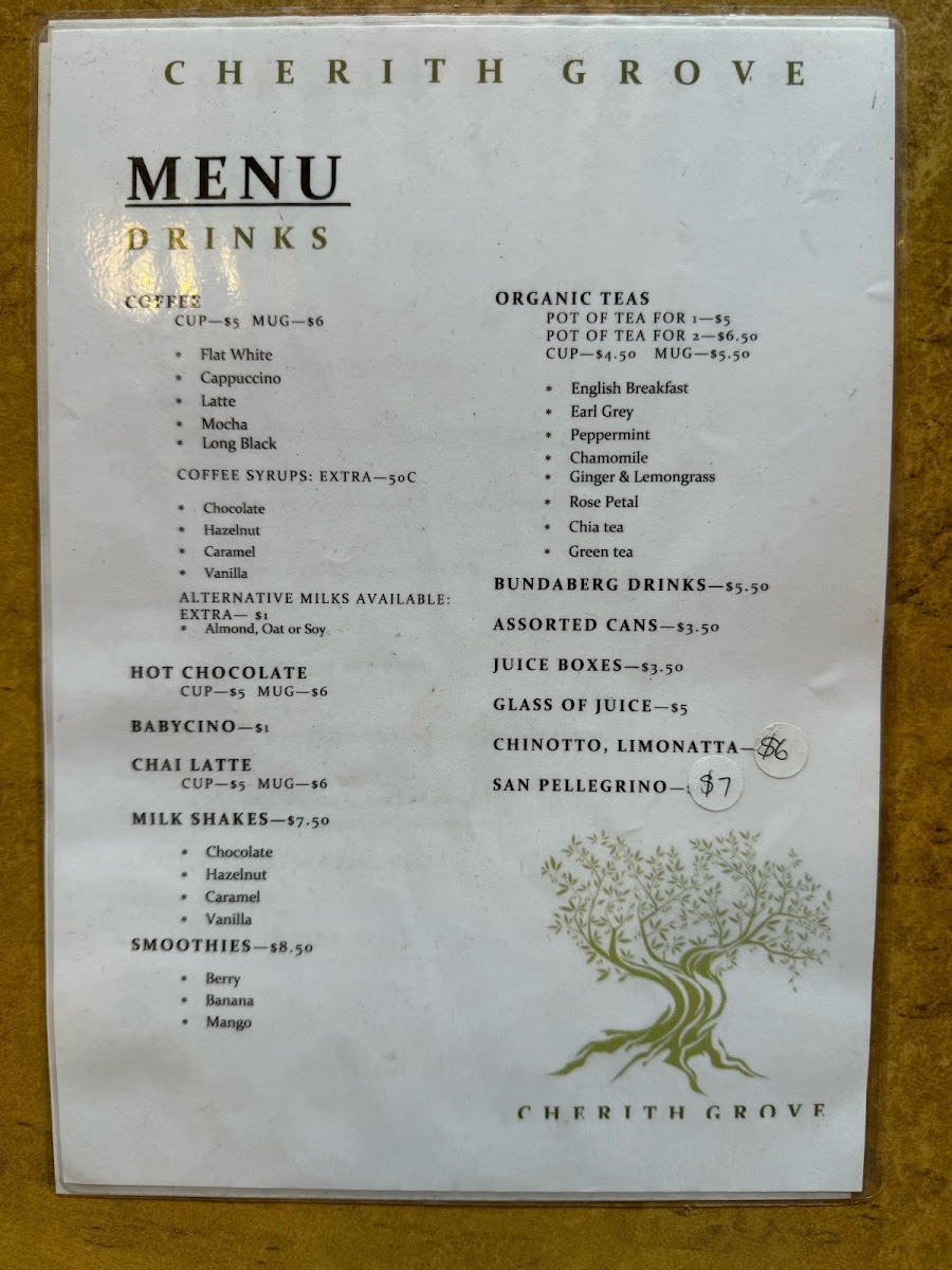 Cherith Grove menu board
